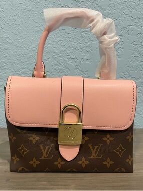 Stylish Pink Monogram Lock-Front Top Handle Satchel